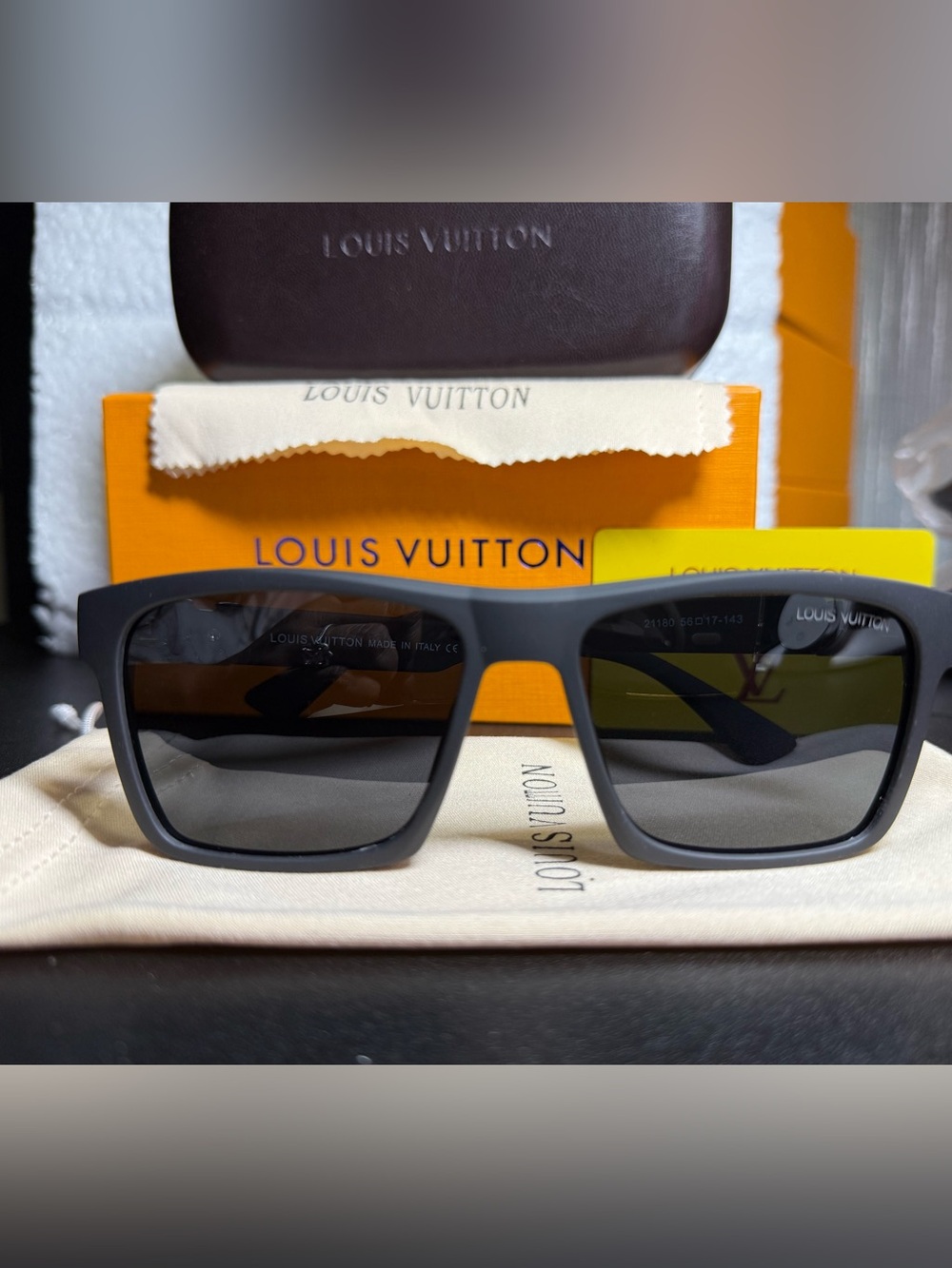 Louis Vuitton Sunglasses Hard Case with Dust Bag and Box - Brown & Orange